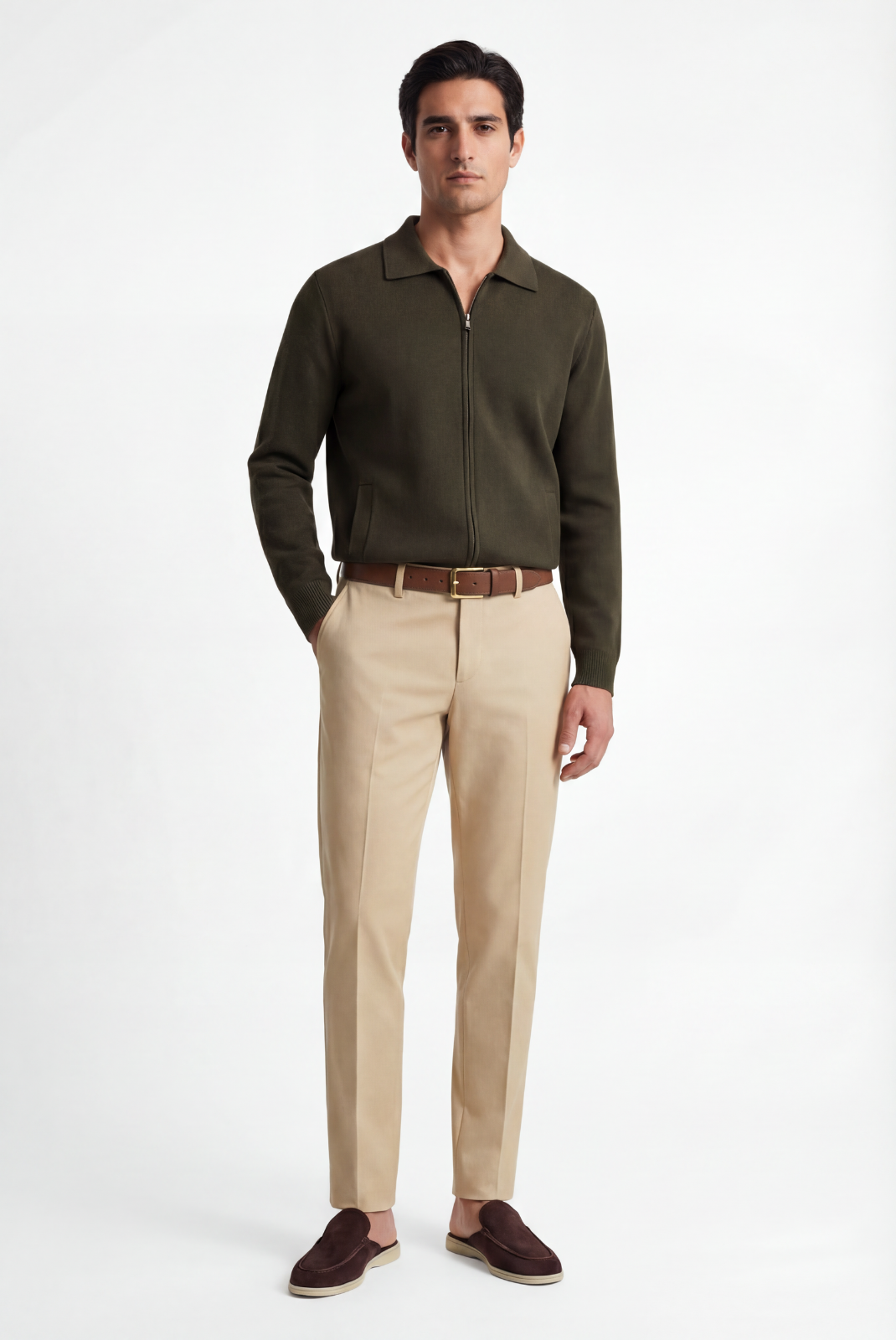 Beige Elastic Pantalon