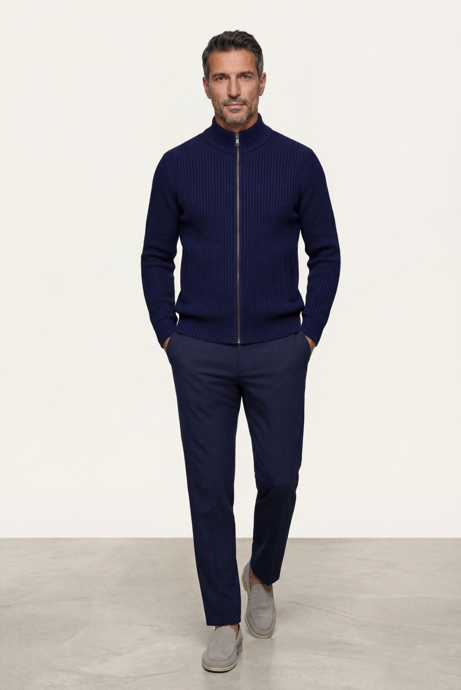 Marineblaue Donati-Strickjacke