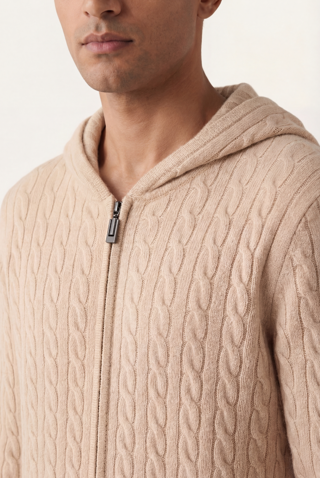 Beige Cashmere Zip Jacket