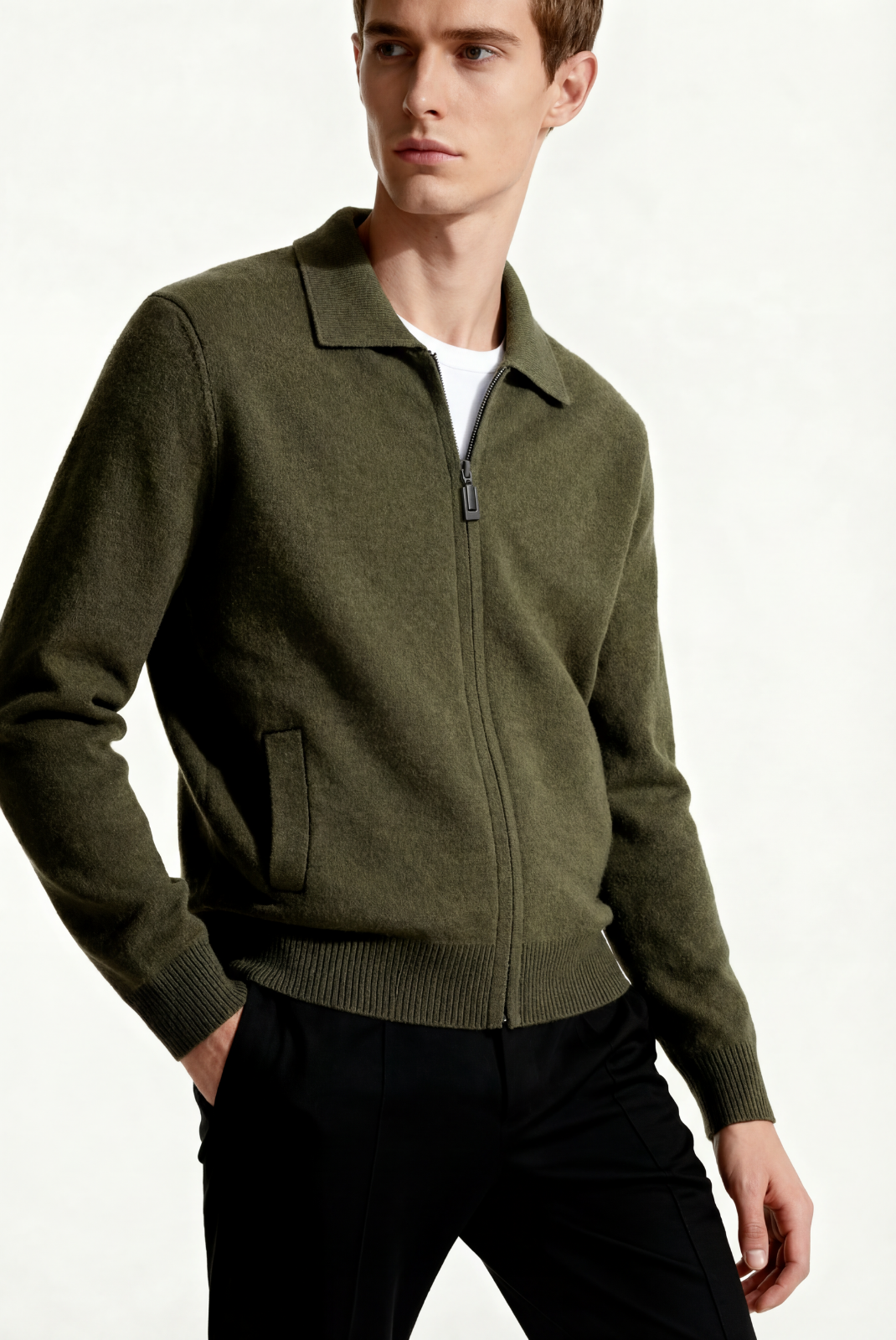Olive Green Polo Cardigan