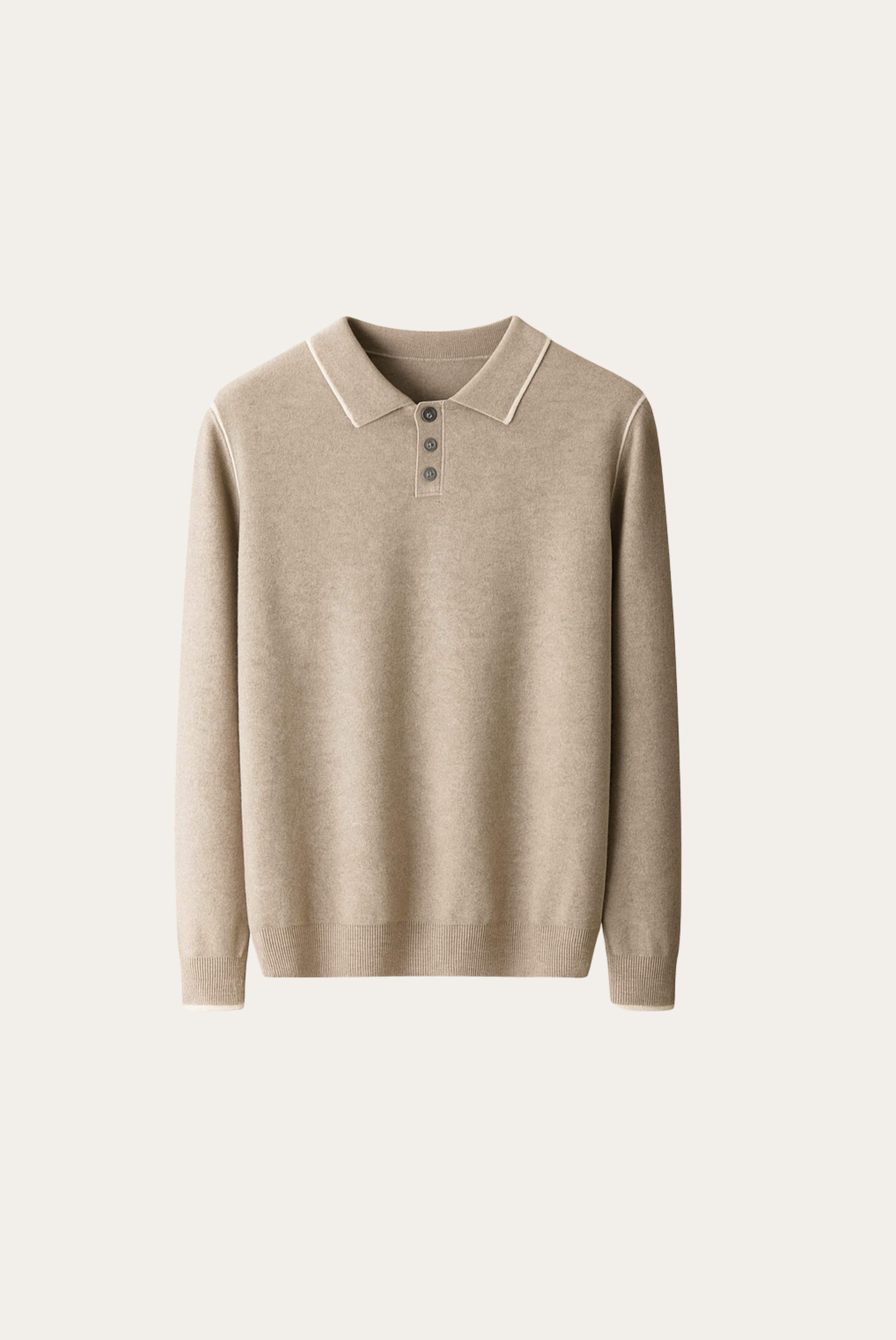 Camel Cashmere Long Sleeve Polo