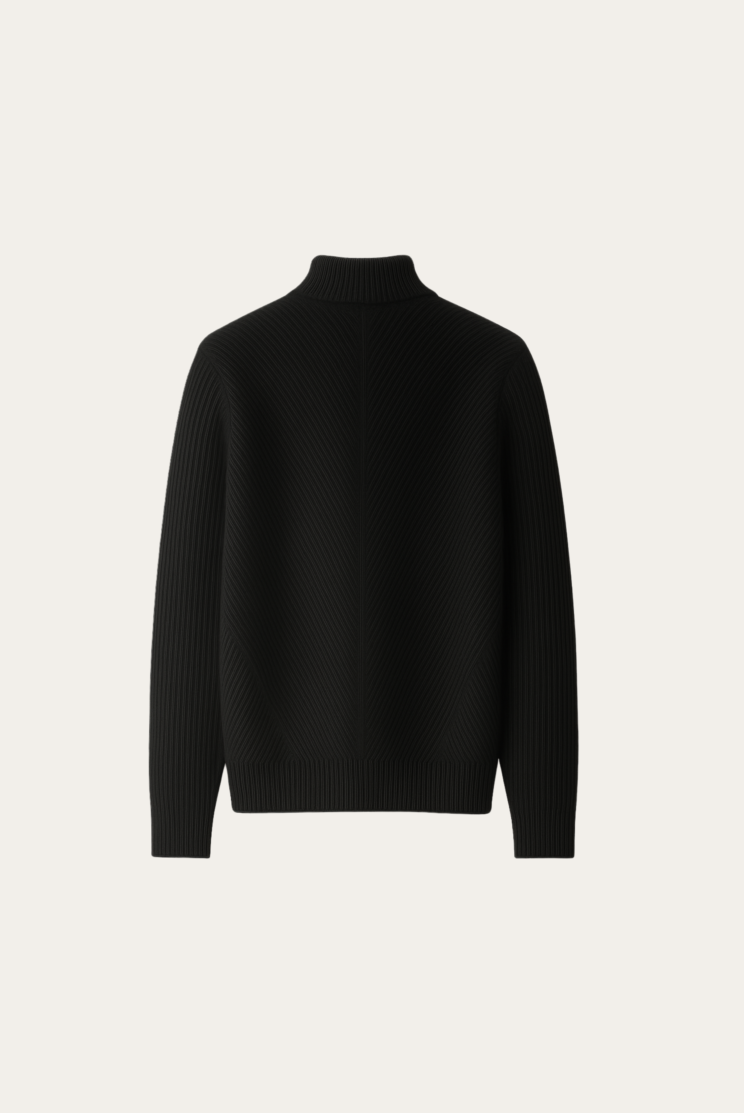 سترة كشمير سوداء محبوكة بخطوط بارزة