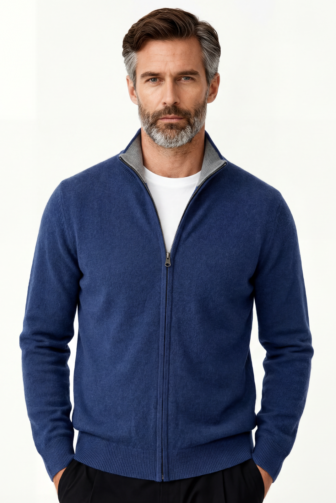 Navy Blue Inside-Out Cashmere Cardigan