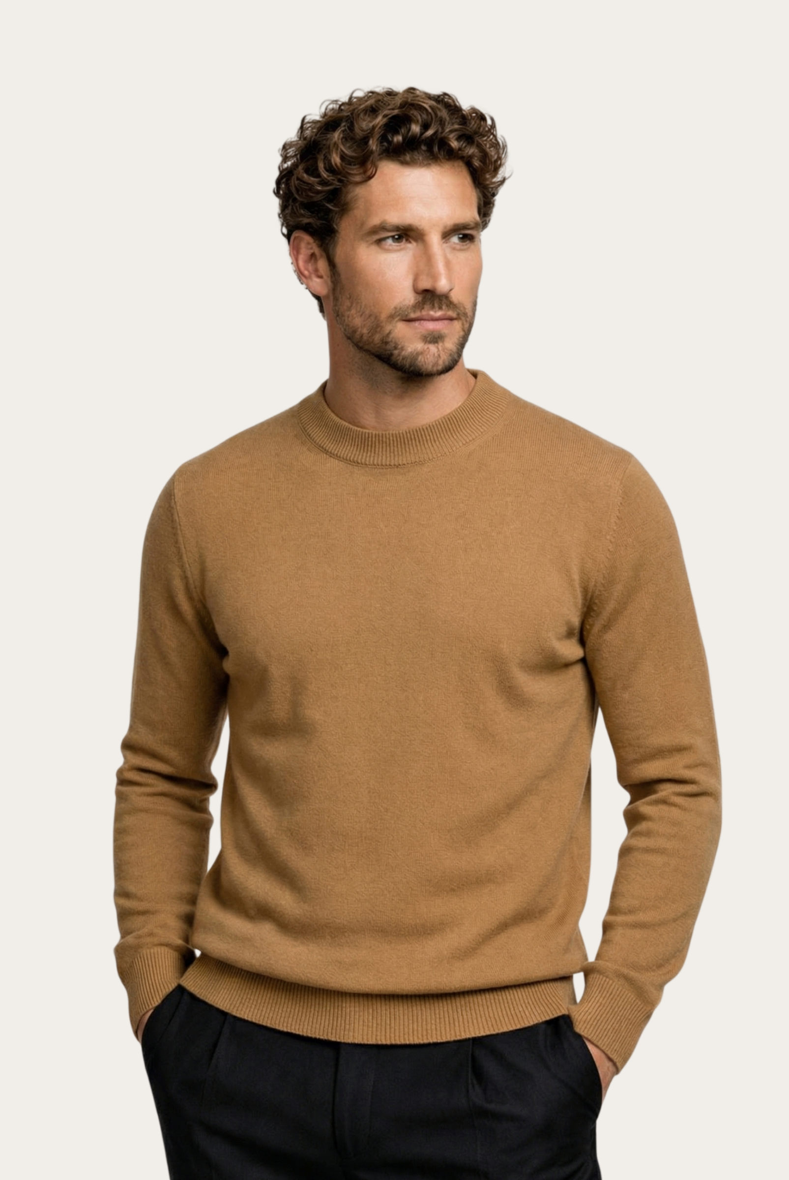 Brauner Wollpullover mit Rundhalsausschnitt
