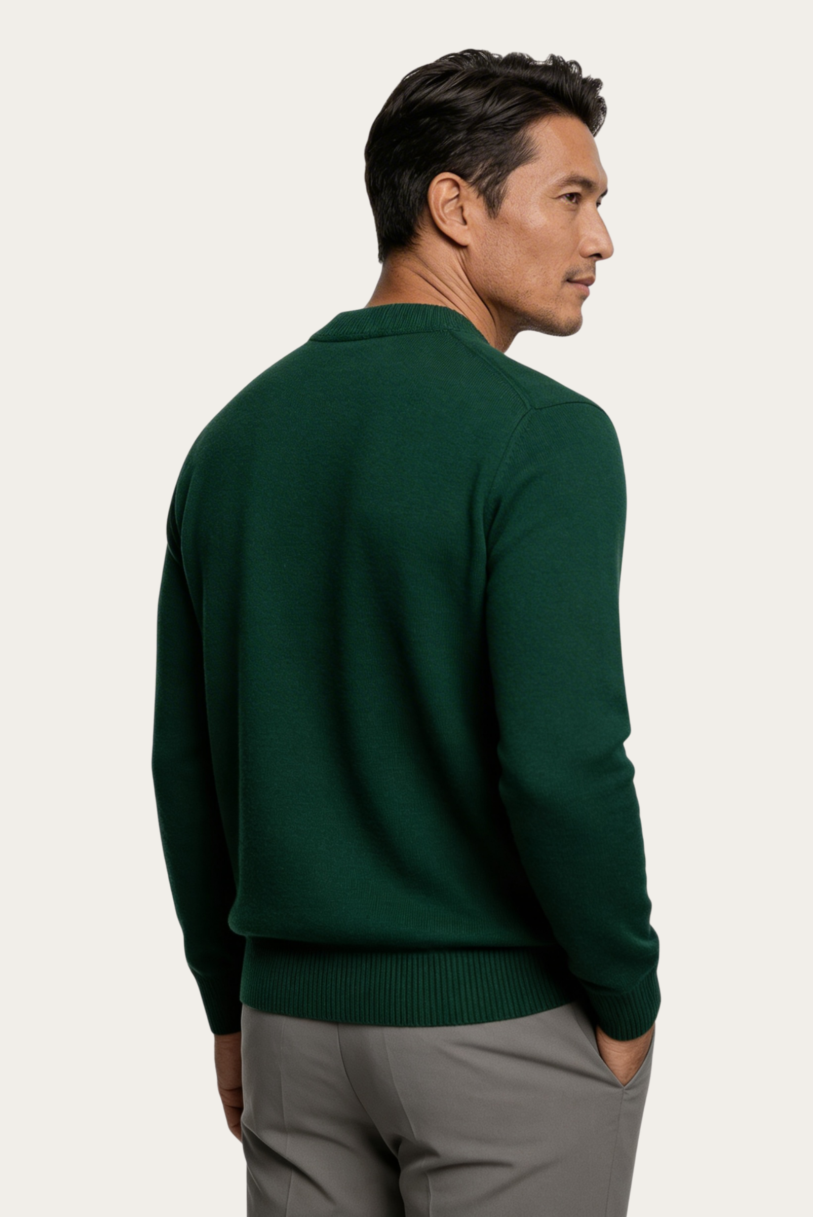 Grüner Wollpullover mit Rundhalsausschnitt