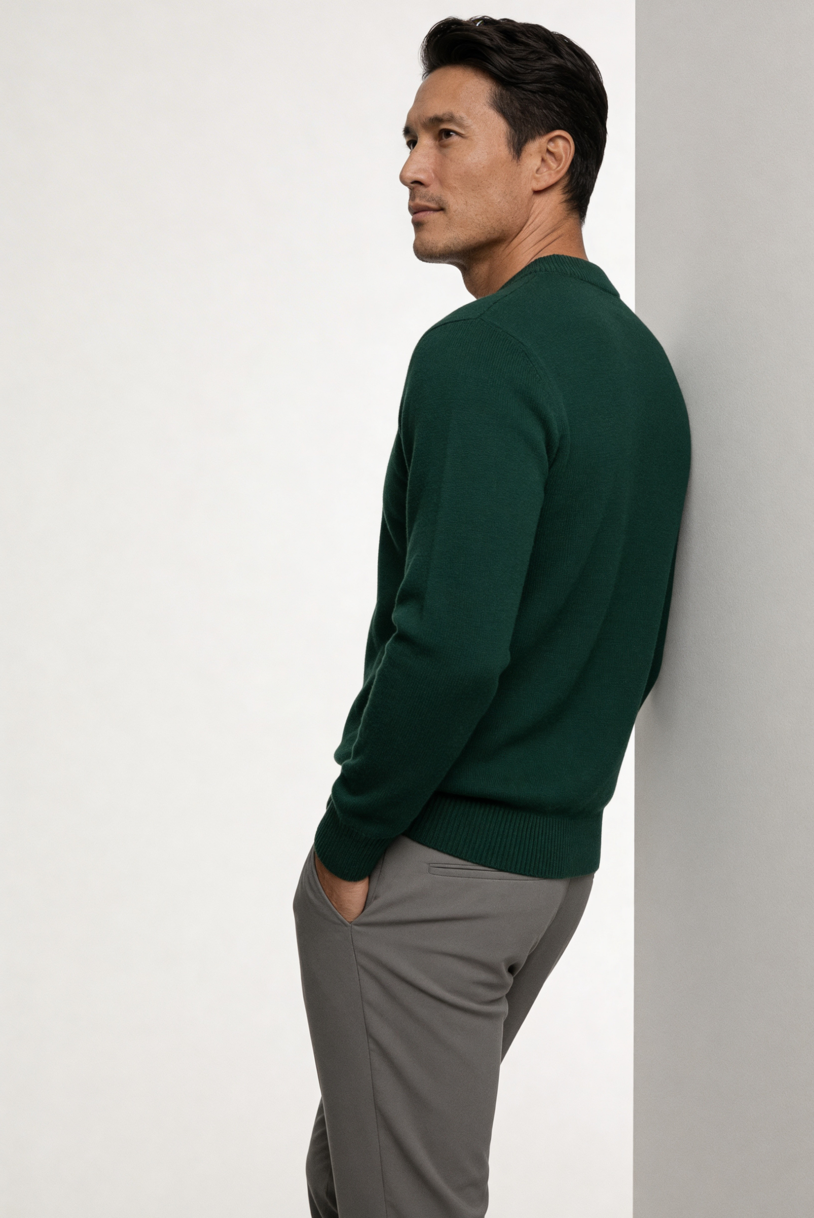 Grüner Wollpullover mit Rundhalsausschnitt