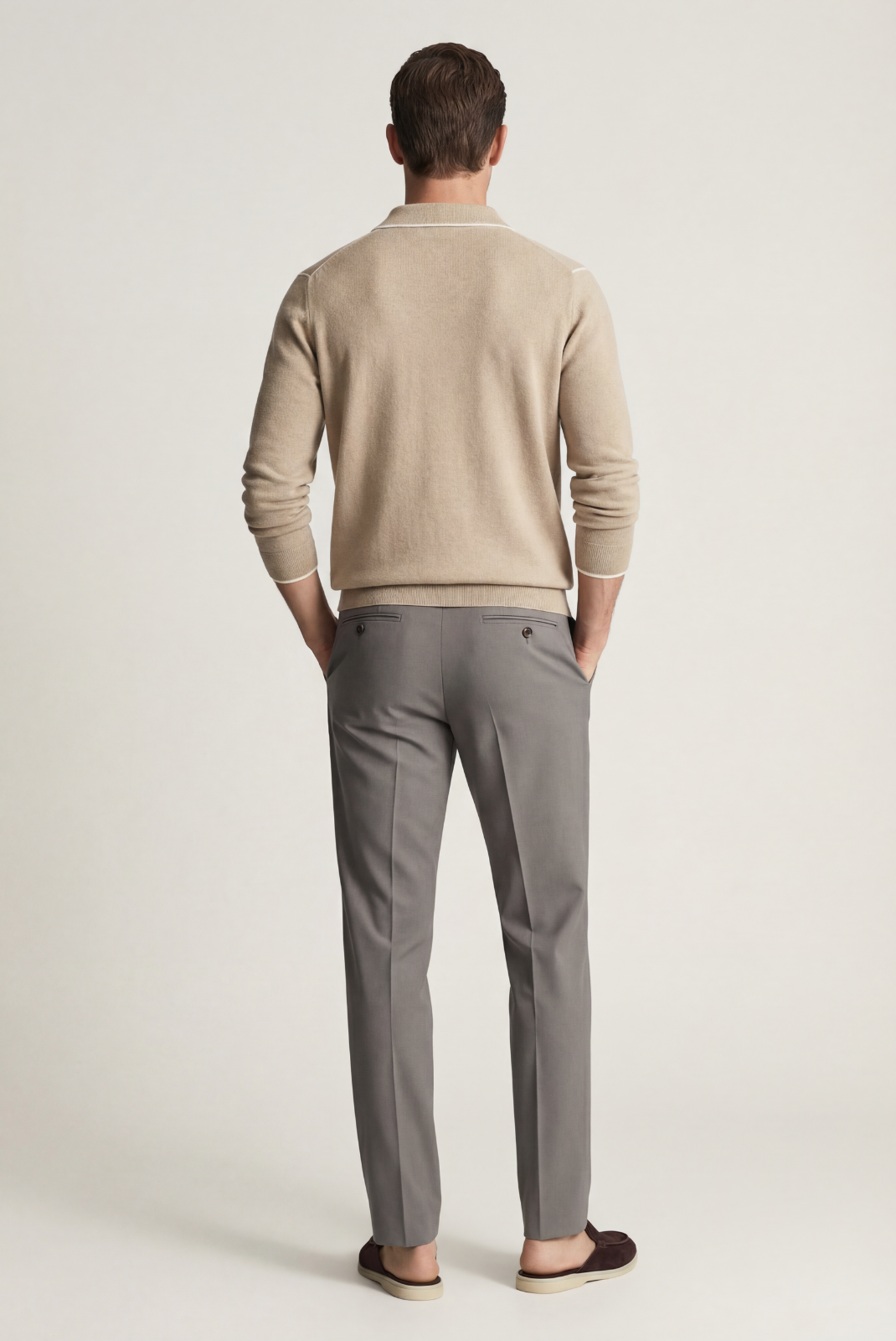 Camel Cashmere Long Sleeve Polo