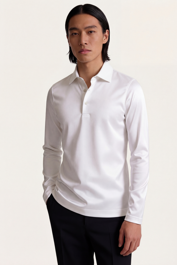 White Imperial Long Sleeve Polo