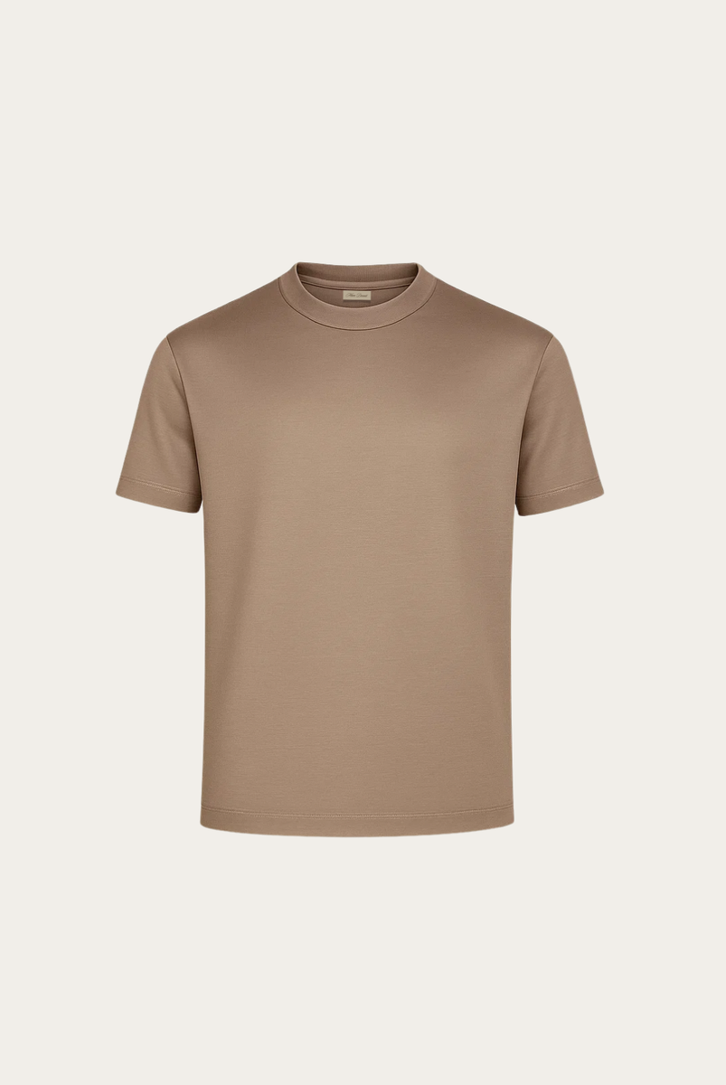 Mercerized T-Shirt Taupe – Heavyweight Cotton, Essential Crew Neck