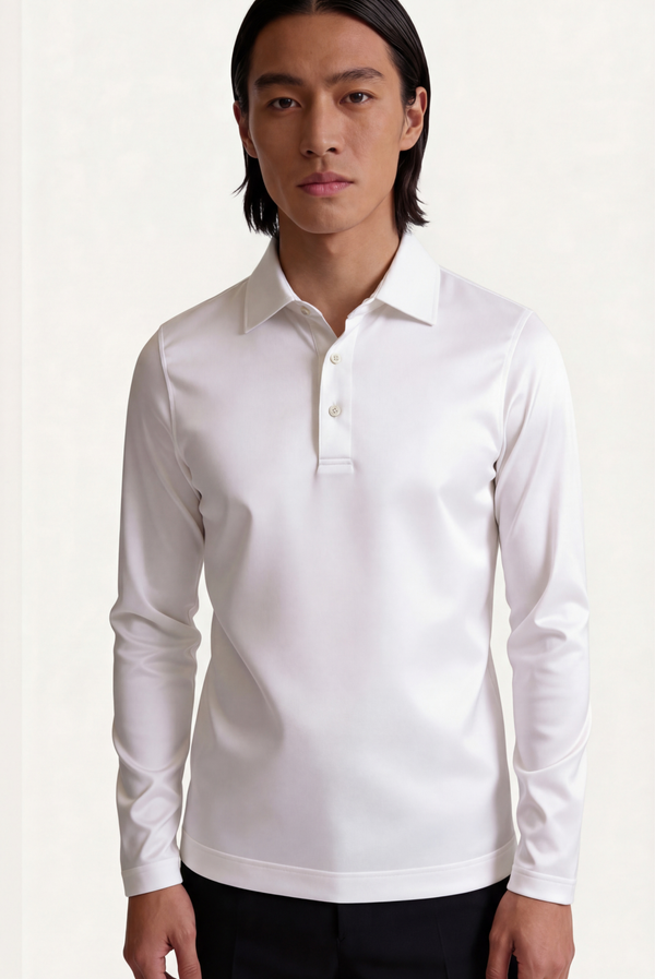 White Imperial Long Sleeve Polo