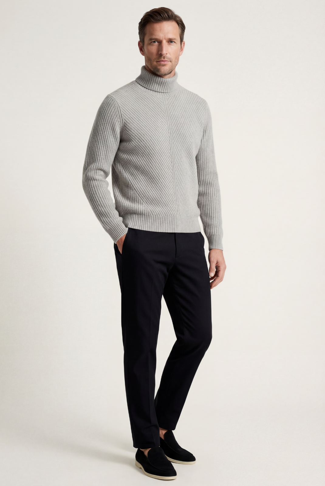 Grey Ribbed Cashmere Sweater