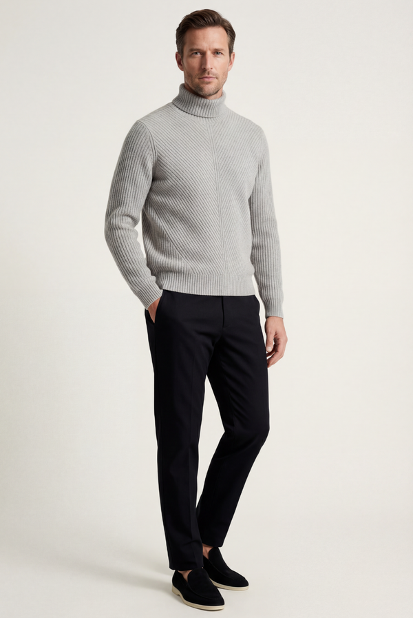 Grey Ribbed Cashmere Sweater