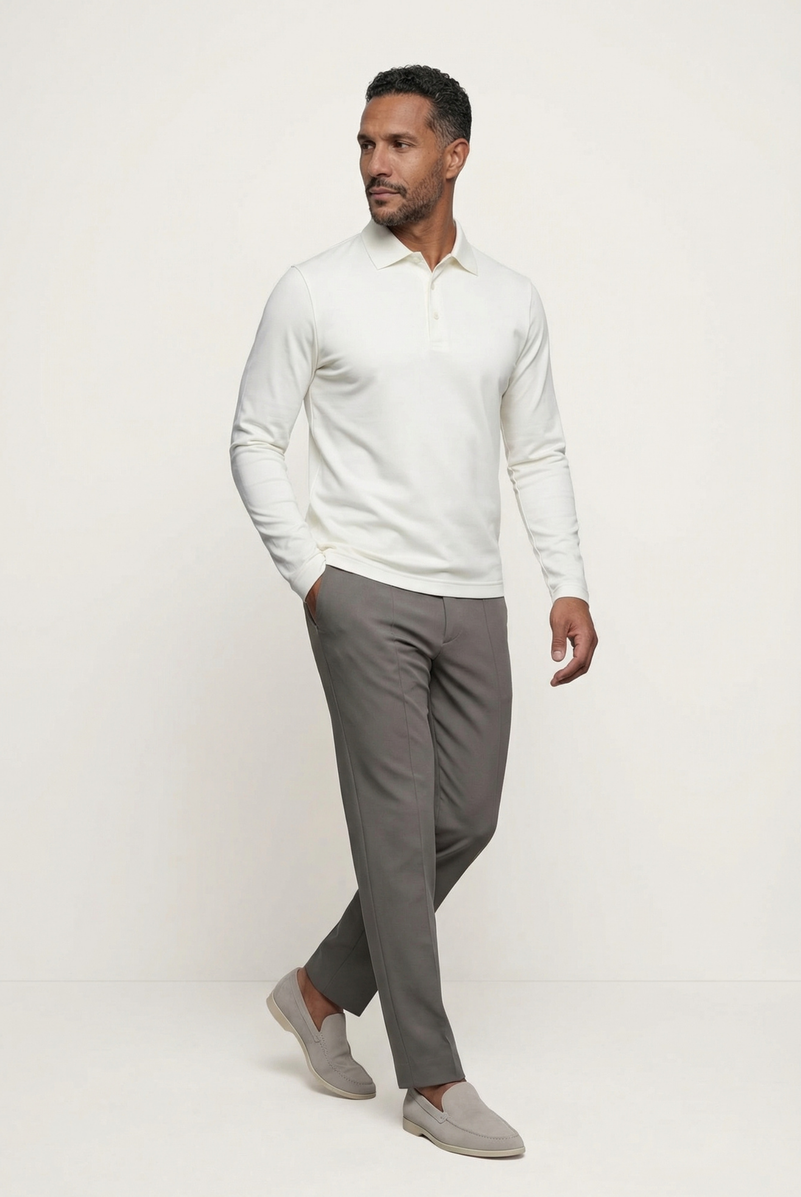 Polo Imperial de Manga Larga Blanca