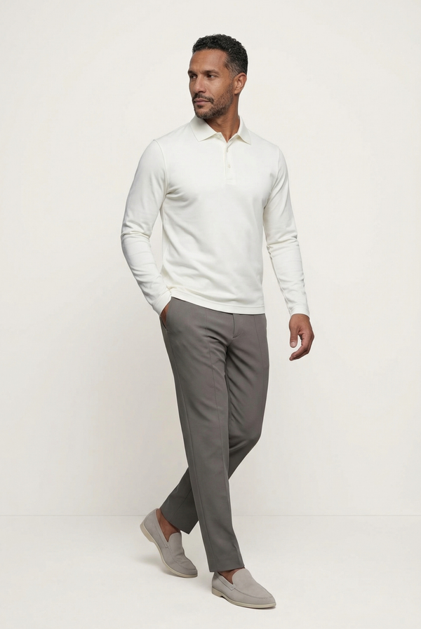 White Imperial Long Sleeve Polo