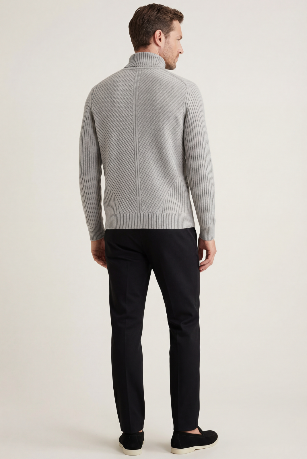 Grey Ribbed Cashmere Sweater