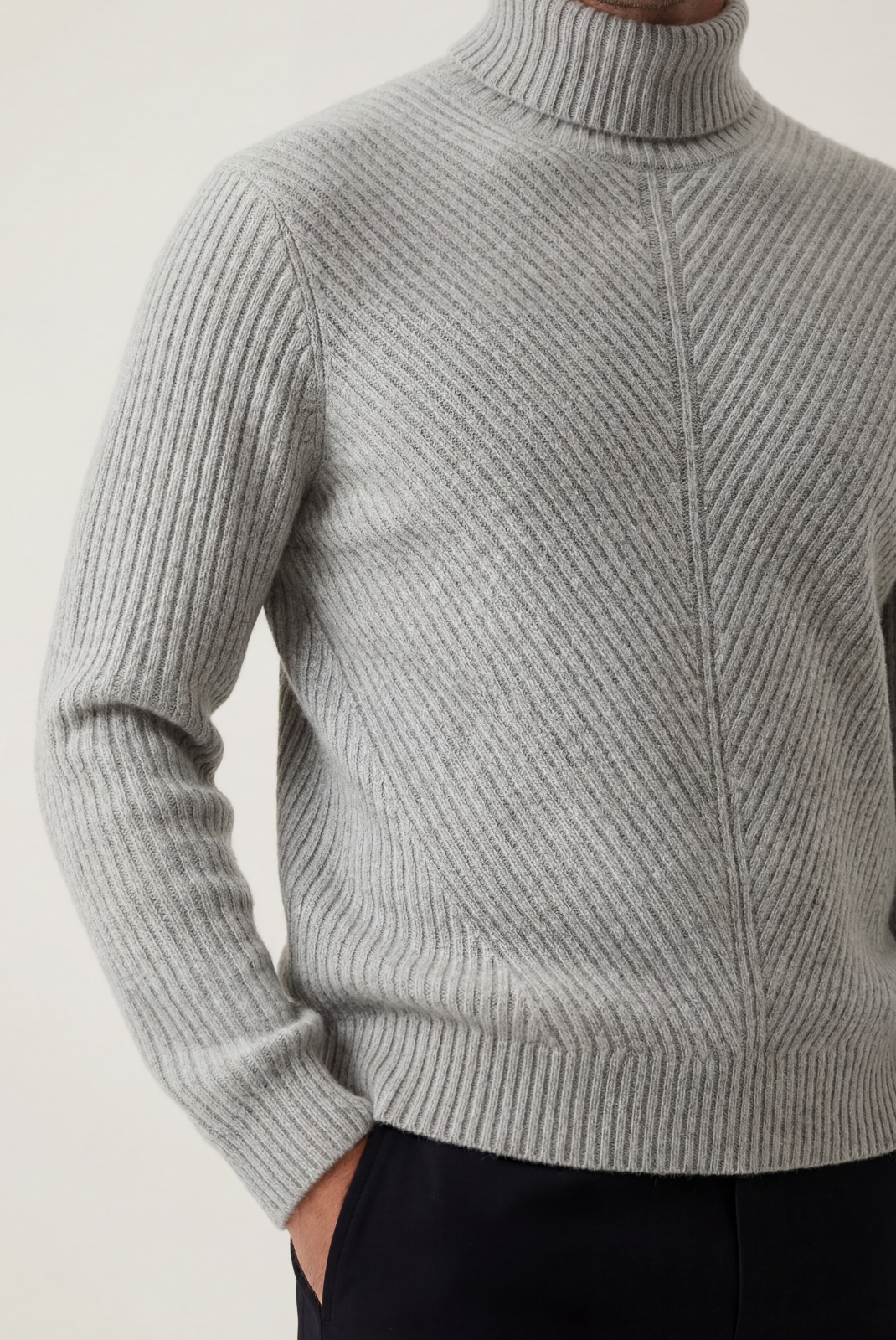 Grey Ribbed Cashmere Sweater