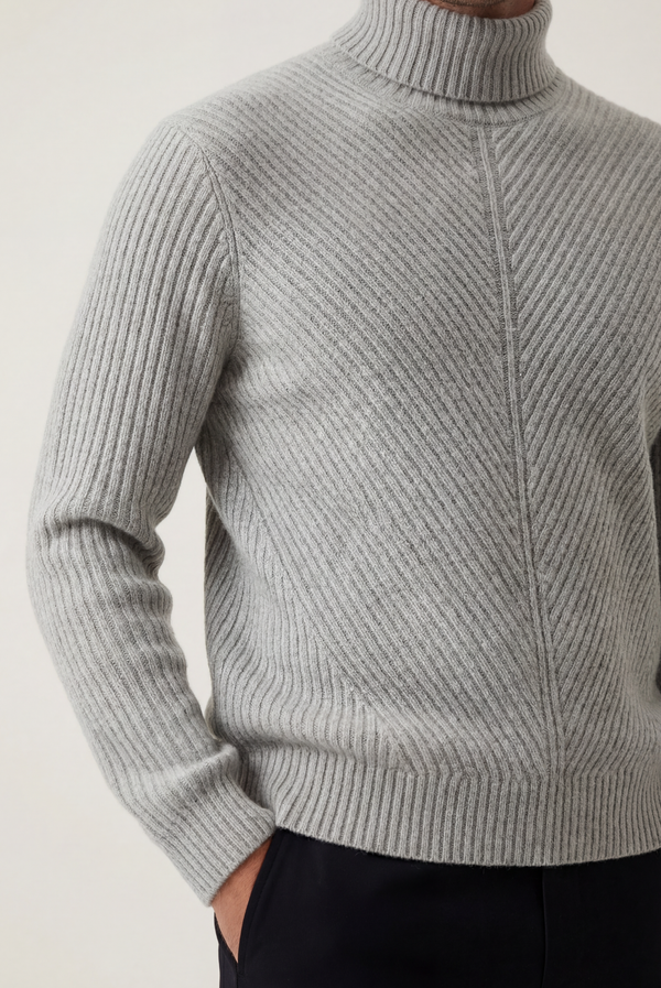 Grey Ribbed Cashmere Sweater