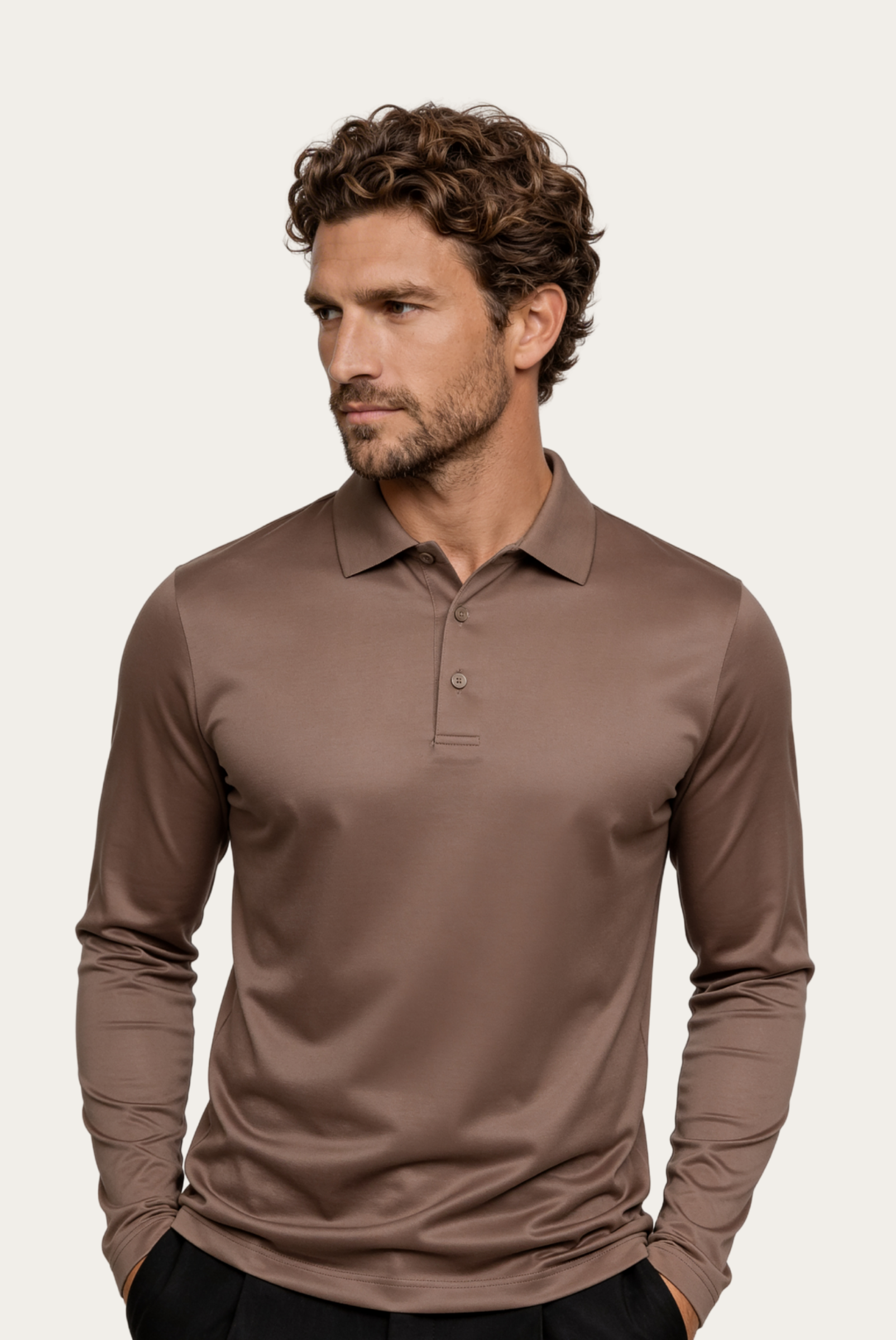 Polo Imperial de Manga Larga Gris Pardo