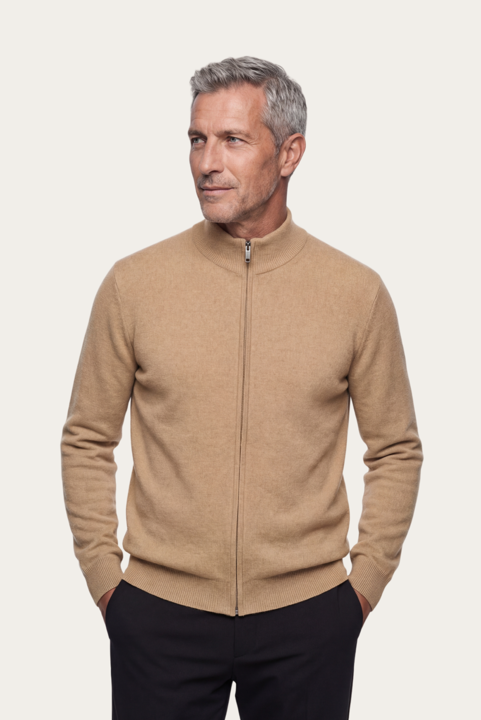 Camel Inside-Out Cashmere Cardigan