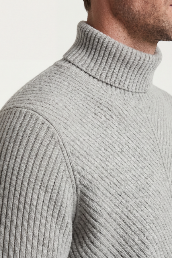 Grey Ribbed Cashmere Sweater