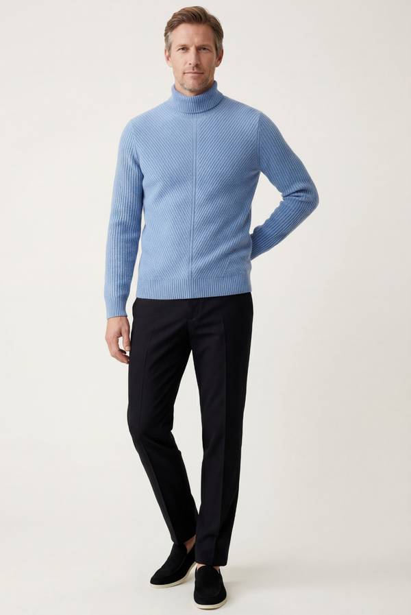 Blue Ribbed Cashmere Sweater