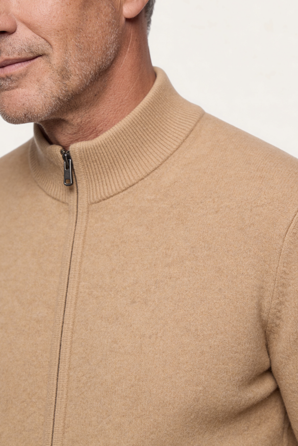 Camel Inside-Out Kaschmir-Strickjacke
