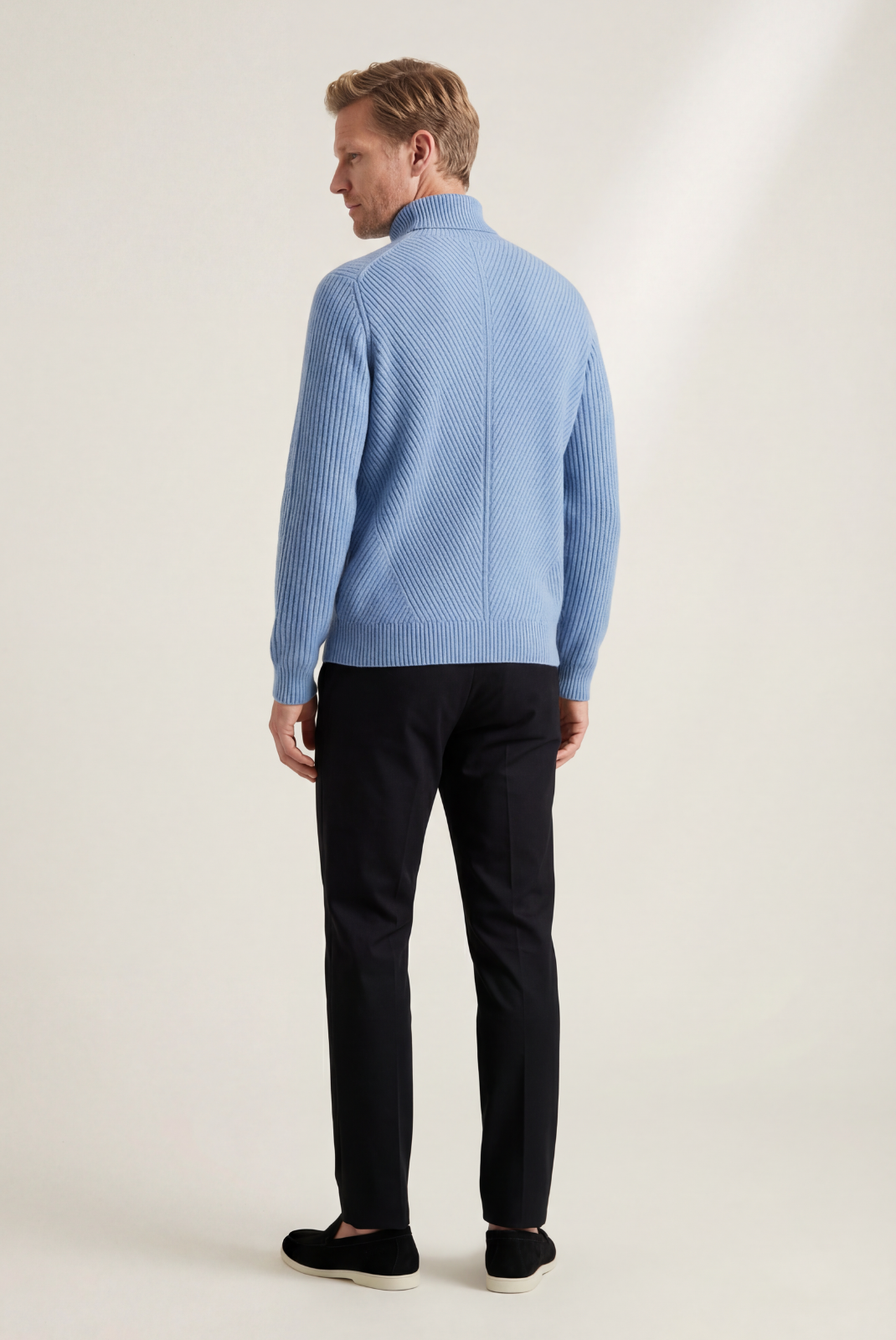 Blue Ribbed Cashmere Sweater