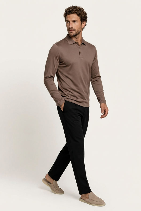 Taupe Imperial Long Sleeve Polo