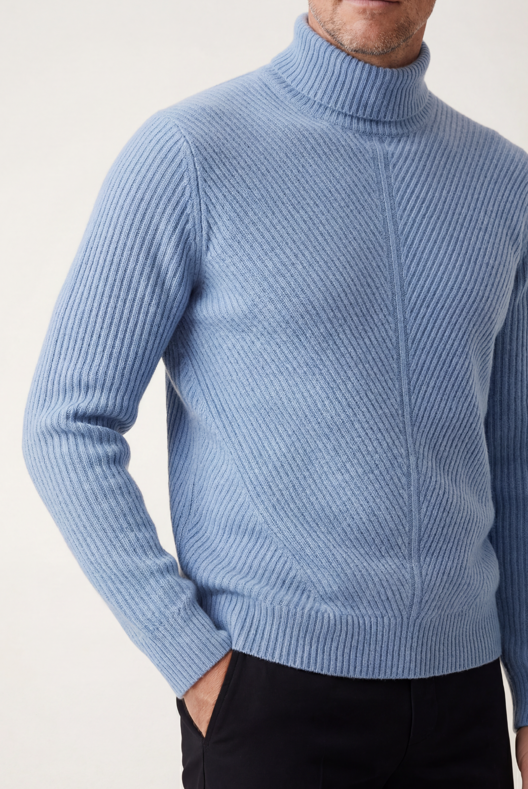 Blue Ribbed Cashmere Sweater