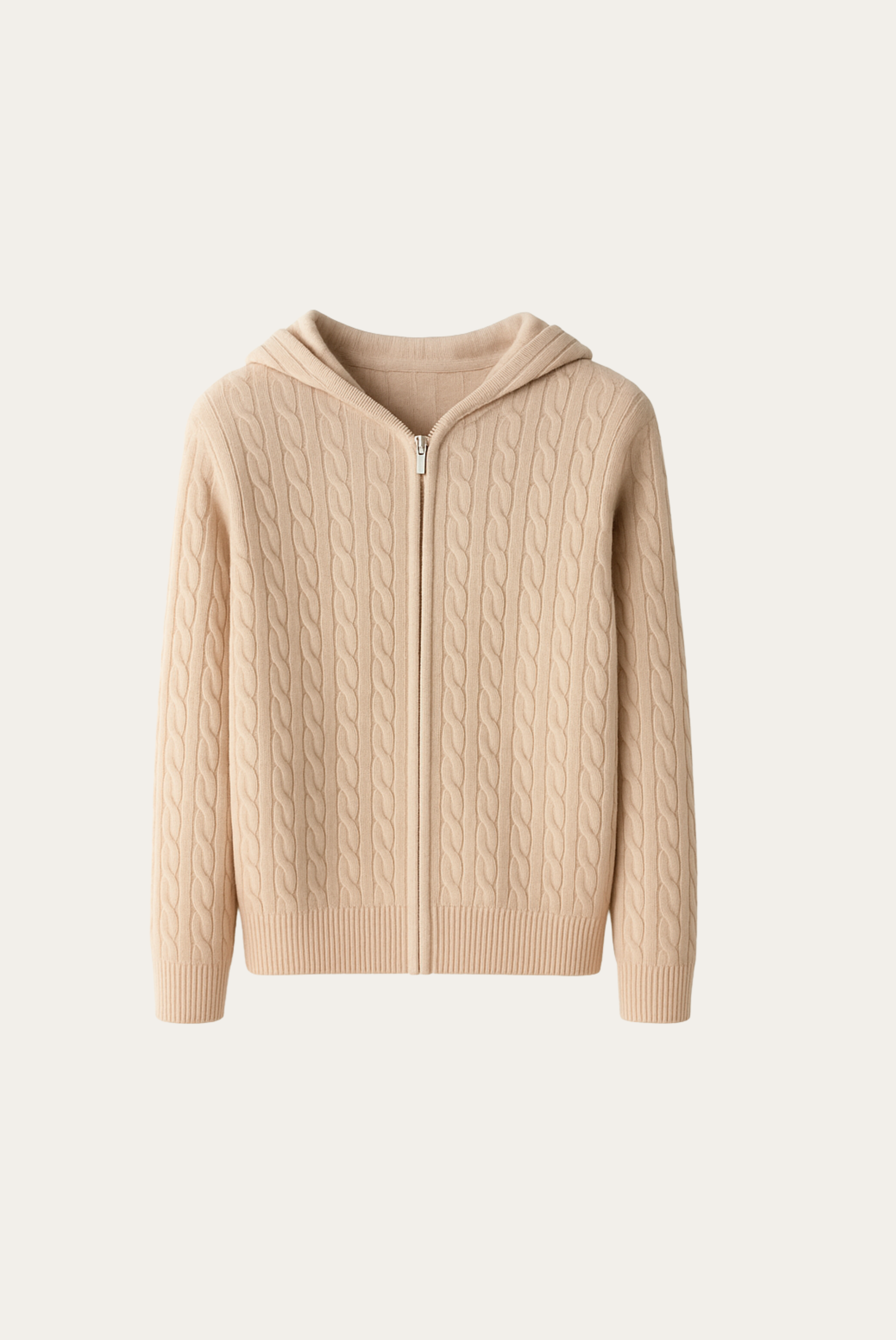 Beige Cashmere Zip-Up Jacket
