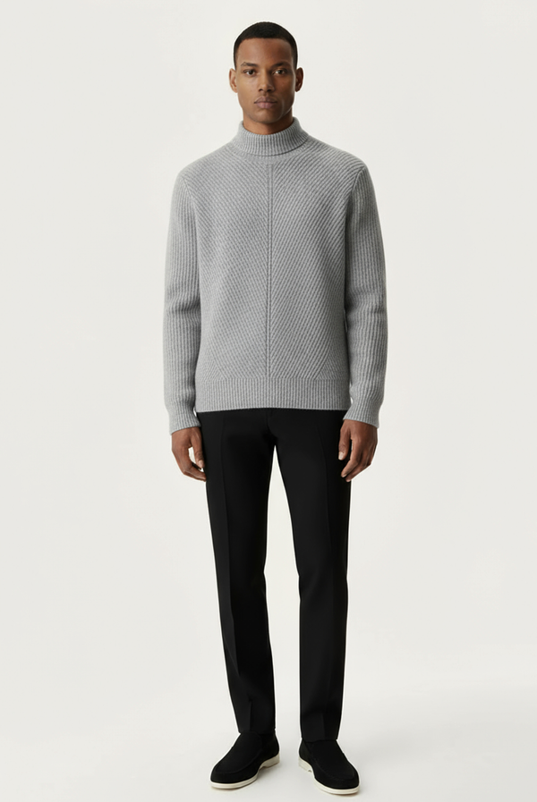 سترة كشمير رمادية محبوكة بخطوط بارزة