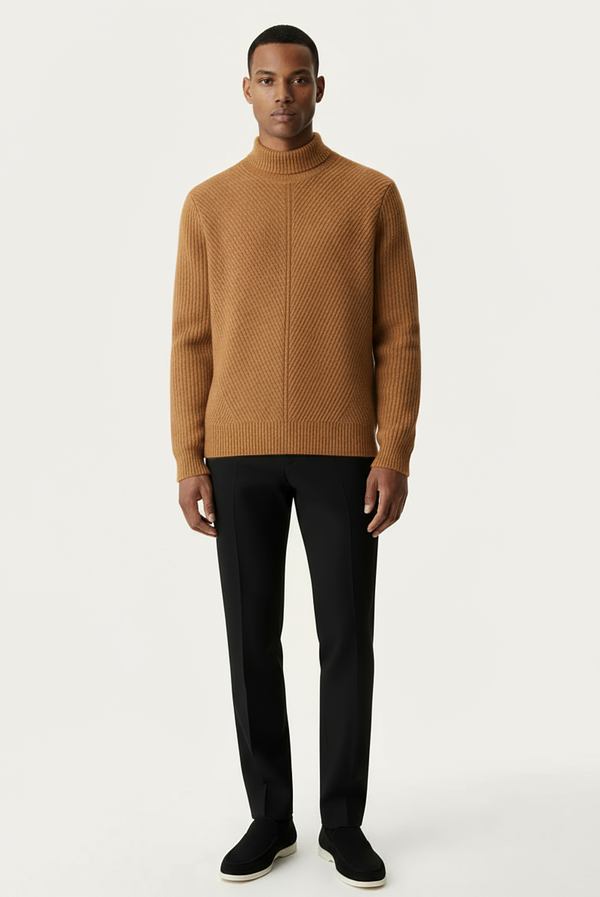 سترة كشمير جملي محبوكة بخطوط بارزة