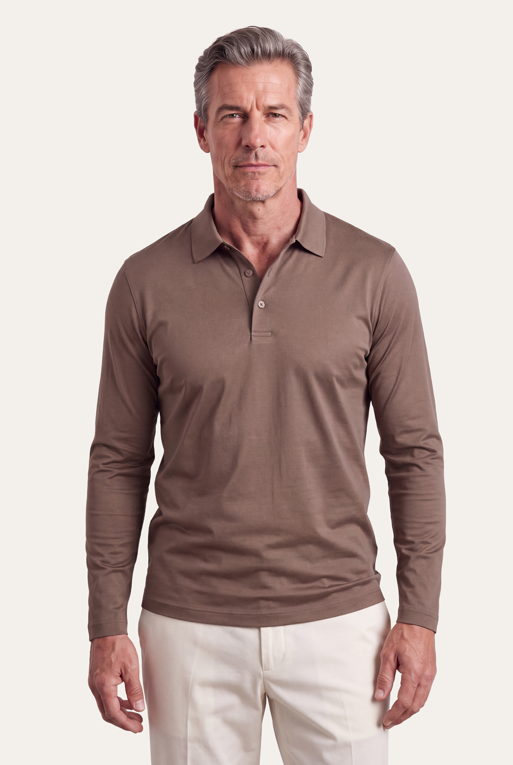 Taupe Long Sleeve Polo