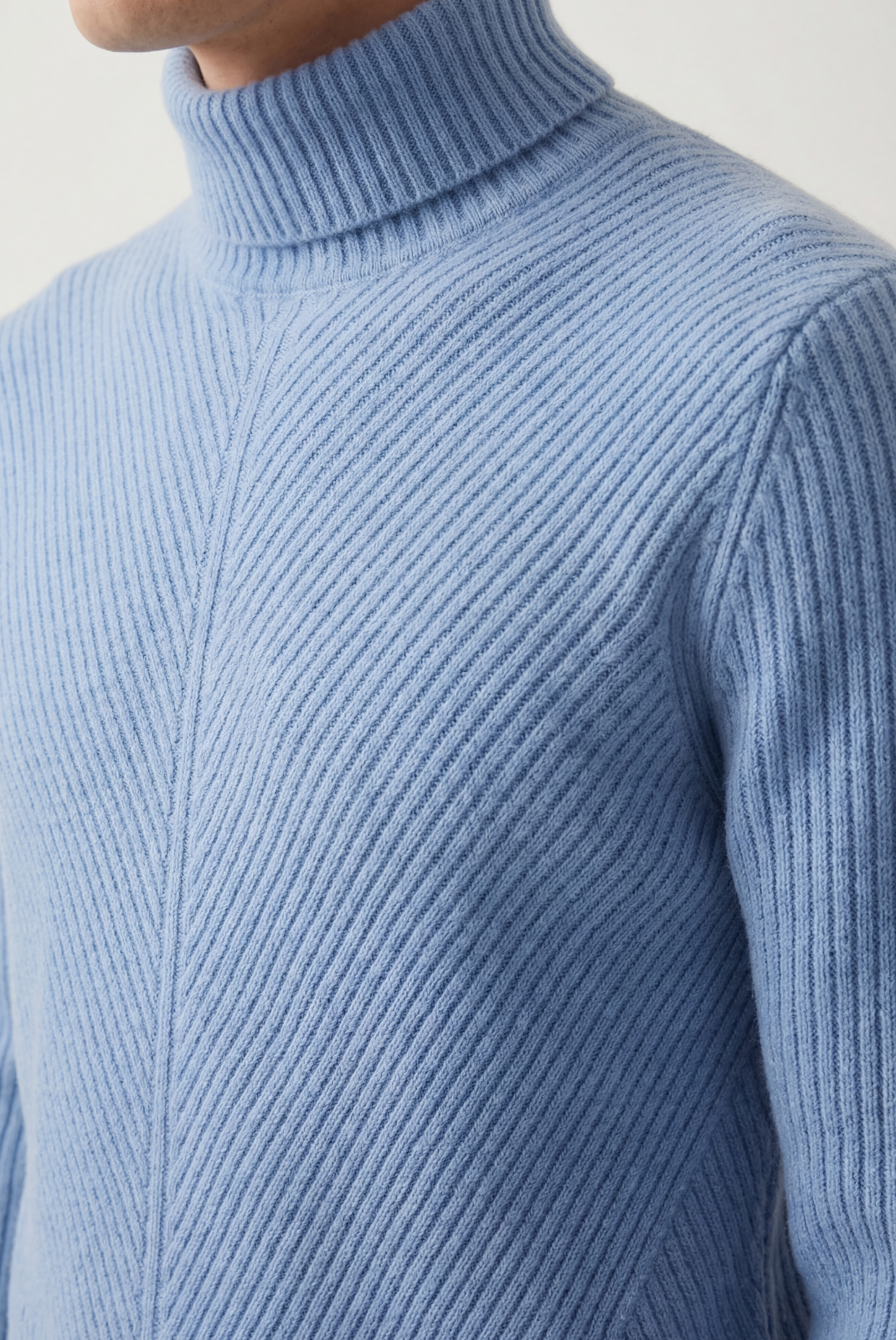Blue Ribbed Cashmere Sweater