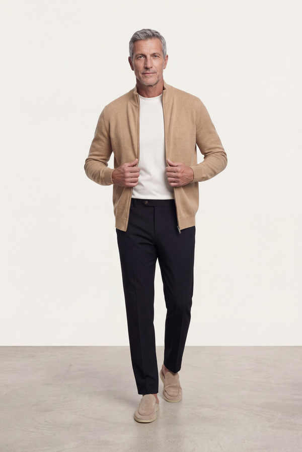 Camel Inside-Out Kaschmir-Strickjacke