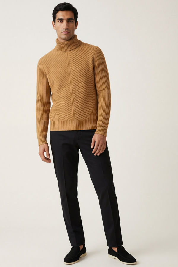 Camel Ribbed Cashmere Sweater