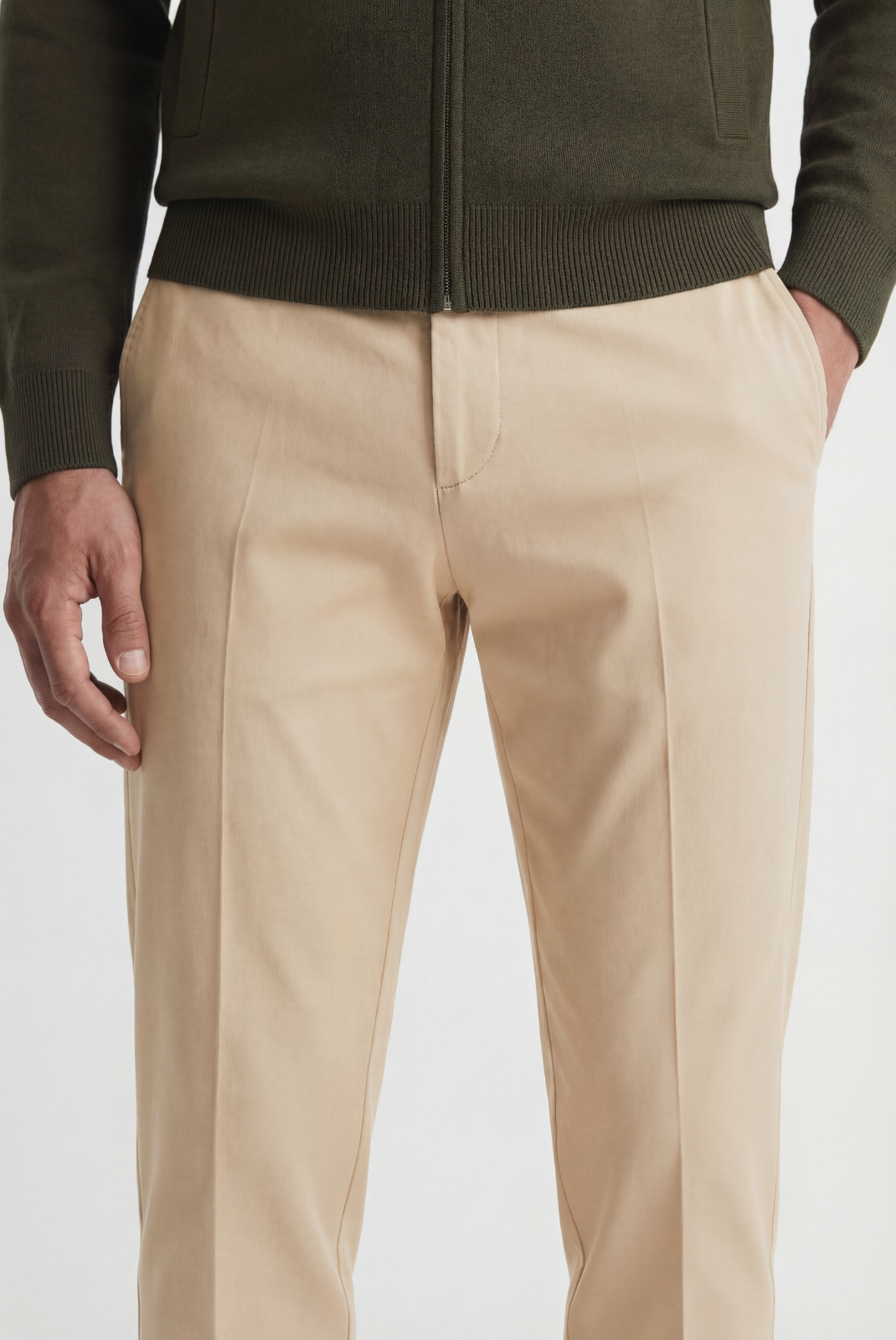 Beige Elastic Pantalon