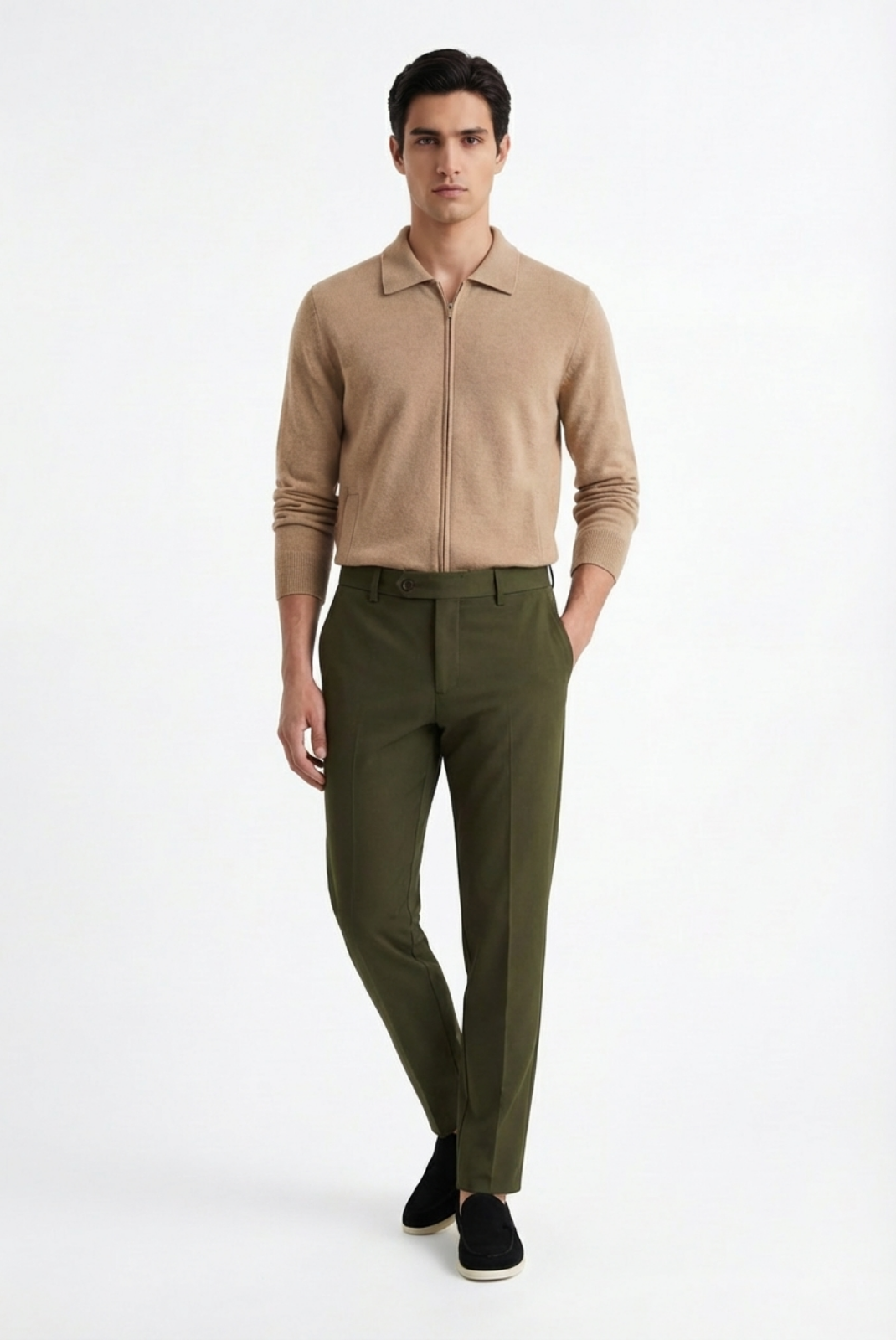 Olive Green Elastic Pantalon