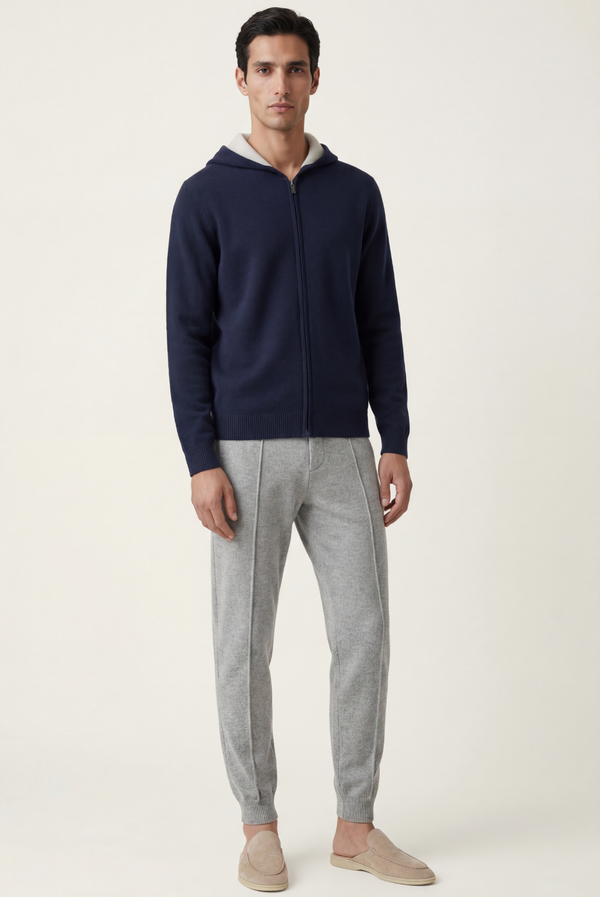 Navy Blue Cashmere Drape Cardigan