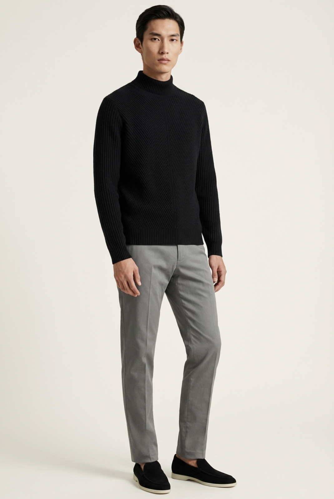 Black Ribbed Cashmere Sweater