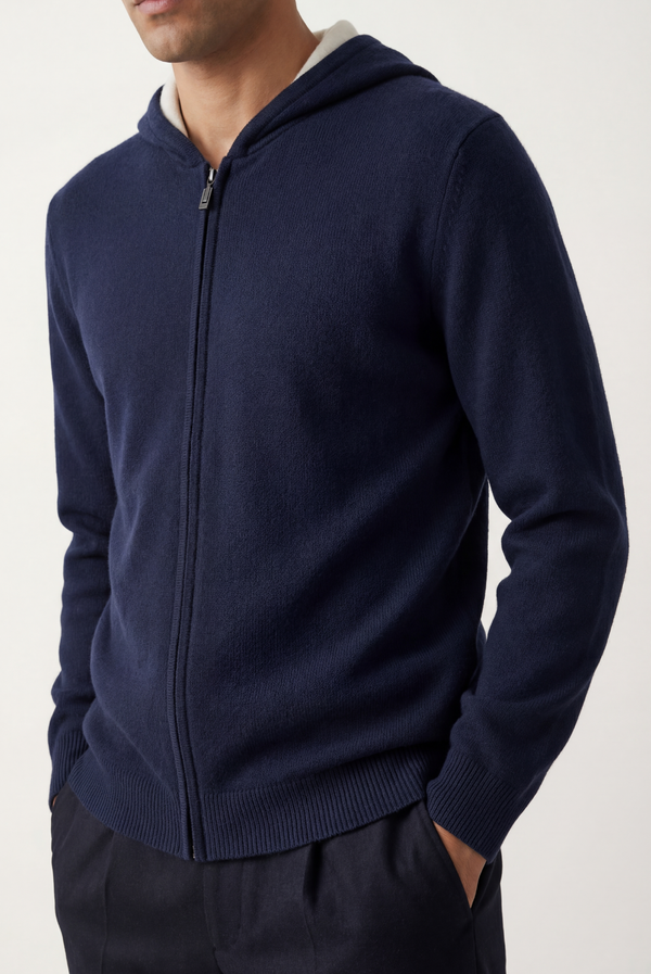 Navy Blue Cashmere Drape Cardigan