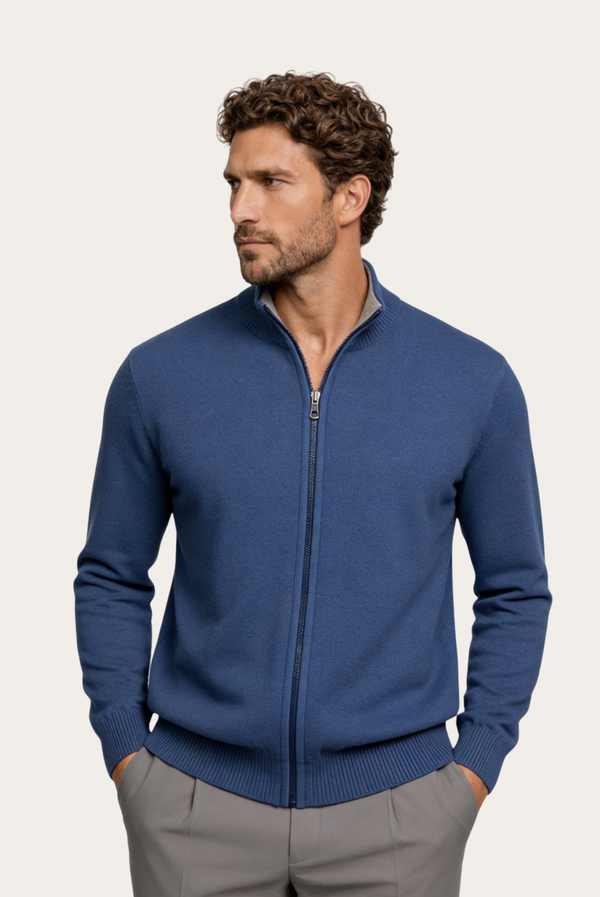 Cardigan de Cashmere Reversível Azul Marinho