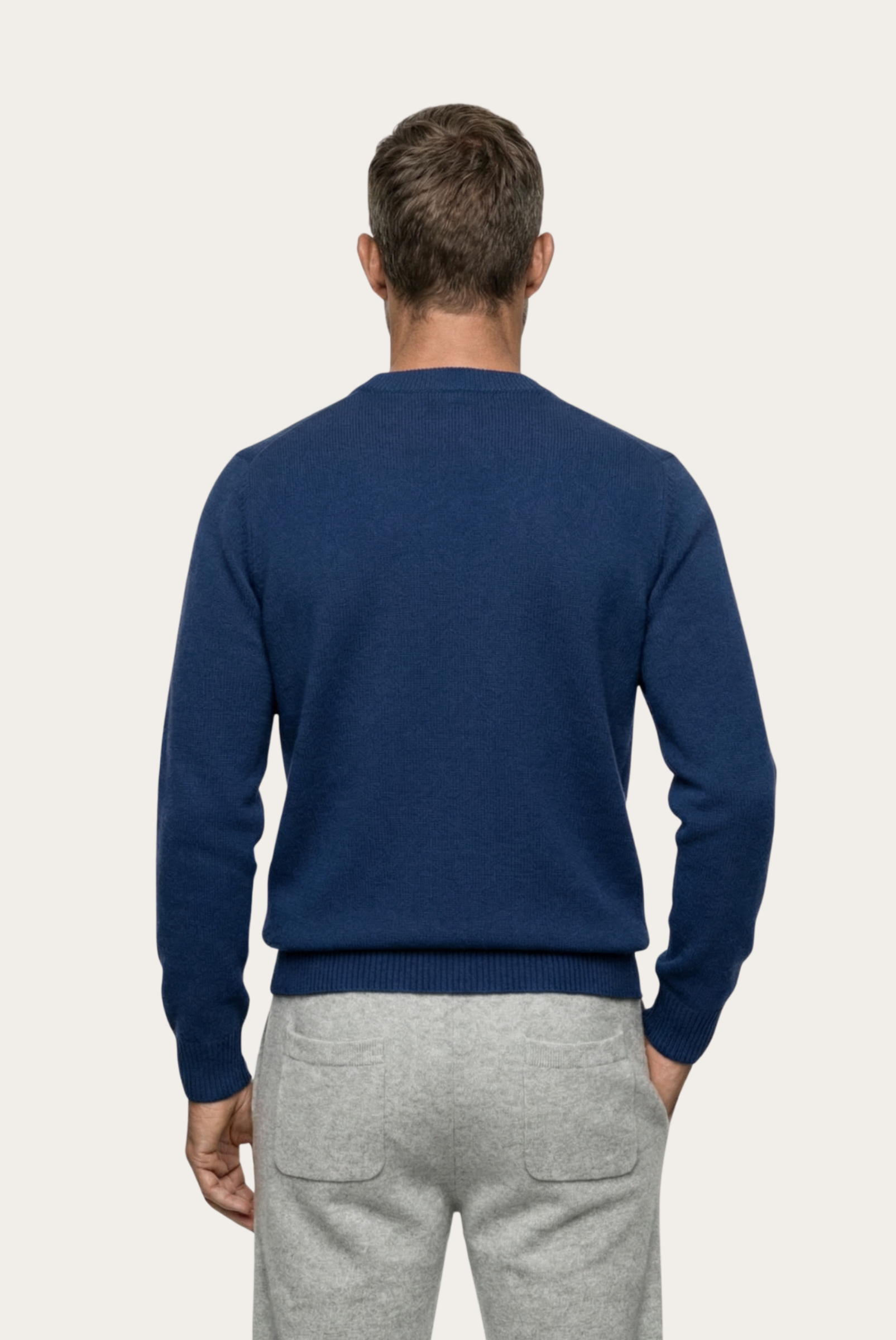 Blauer  Kaschmir-Pullover mit Rundhalsausschnitt 