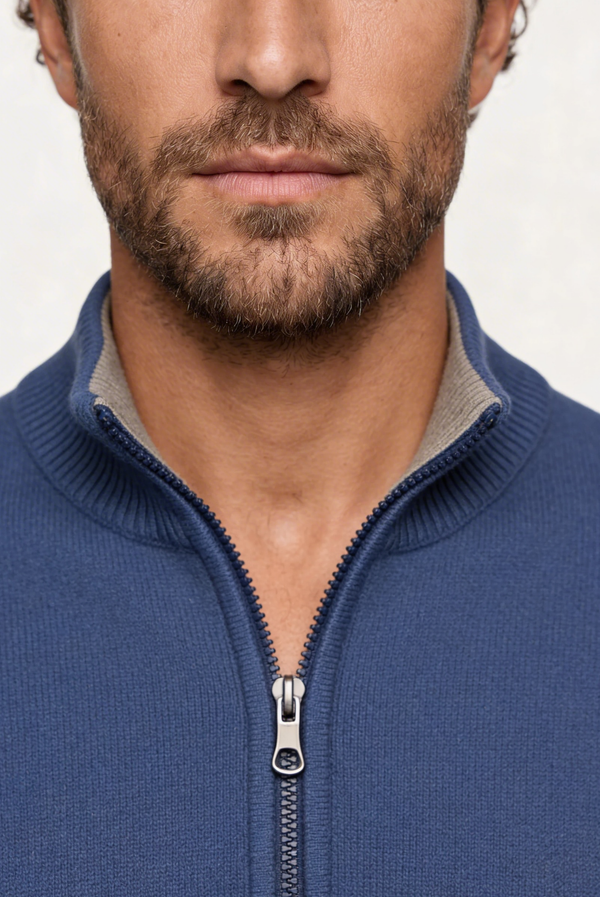 Cardigan de Cashmere Reversível Azul Marinho