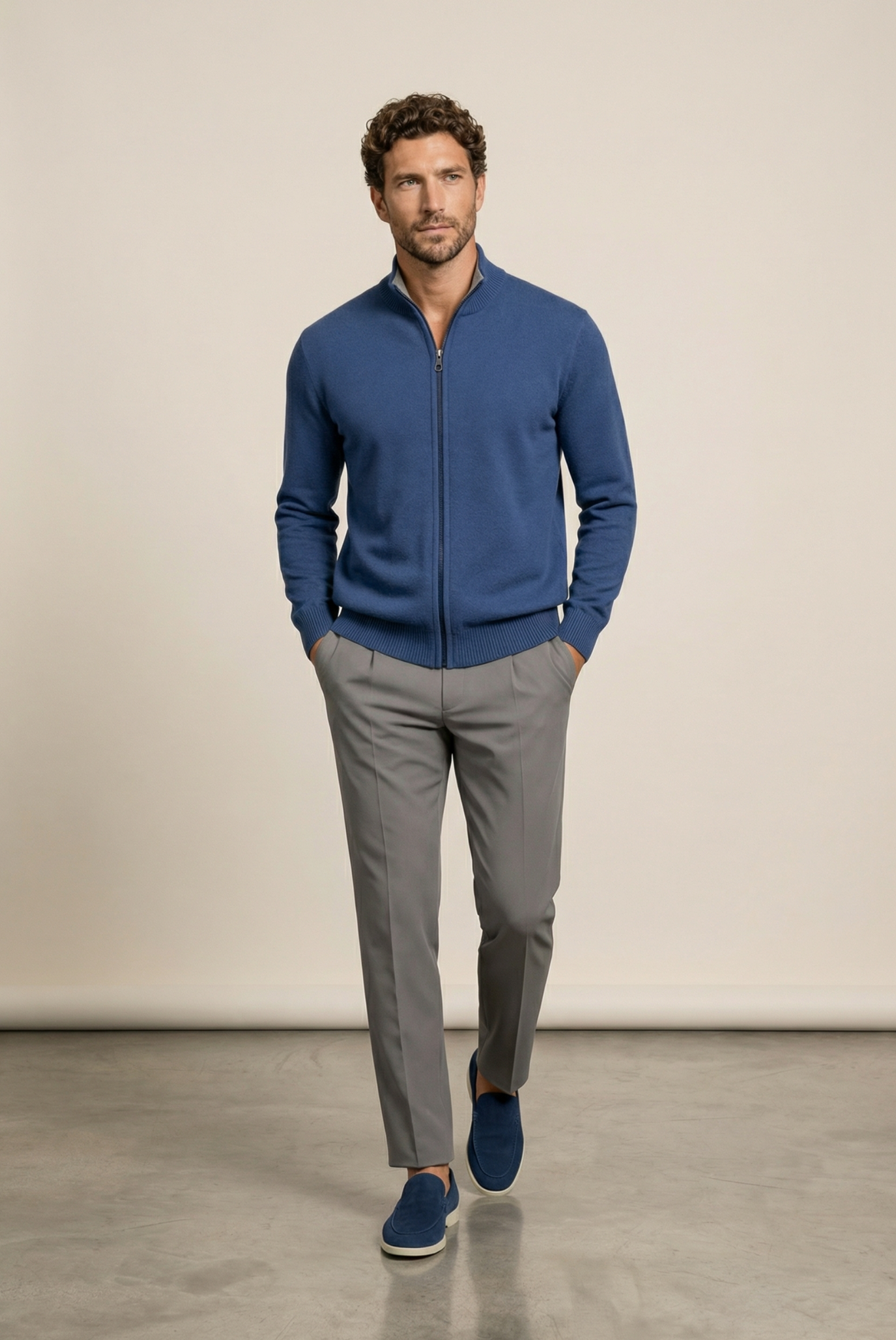 Marineblauer Kaschmir- Strickjacke mit Innen- und Außenseite