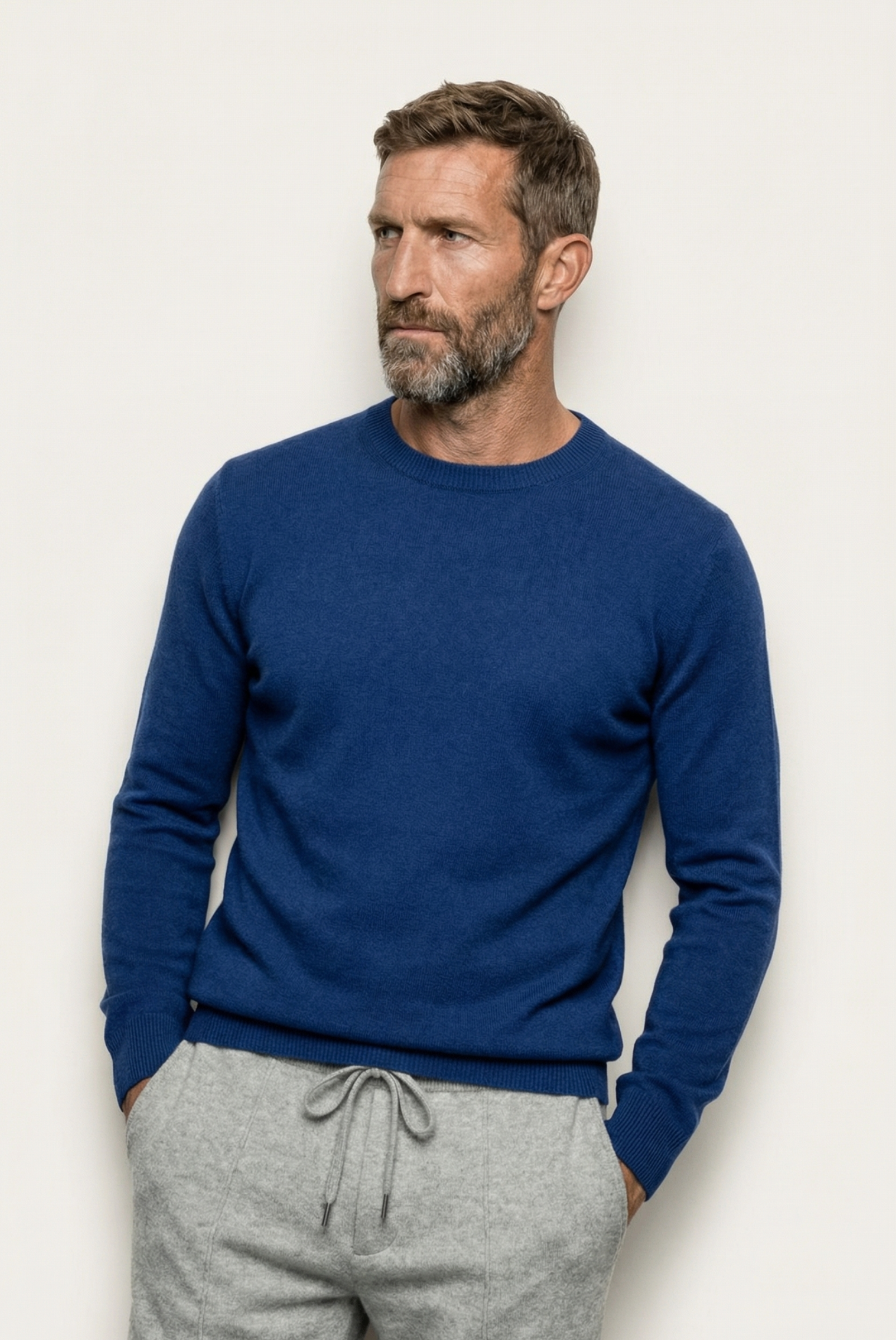 Blauer  Kaschmir-Pullover mit Rundhalsausschnitt 