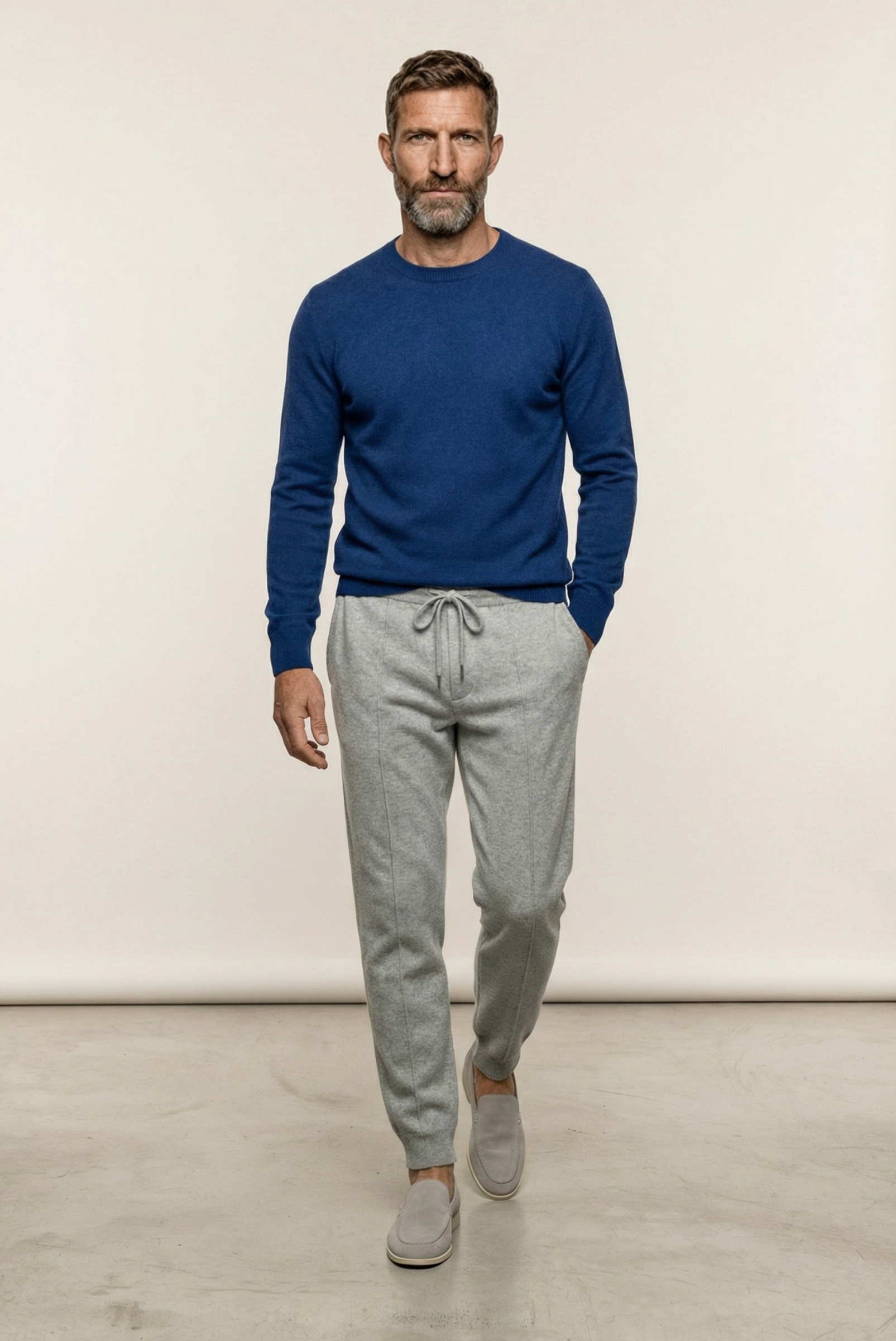 Blauer  Kaschmir-Pullover mit Rundhalsausschnitt 
