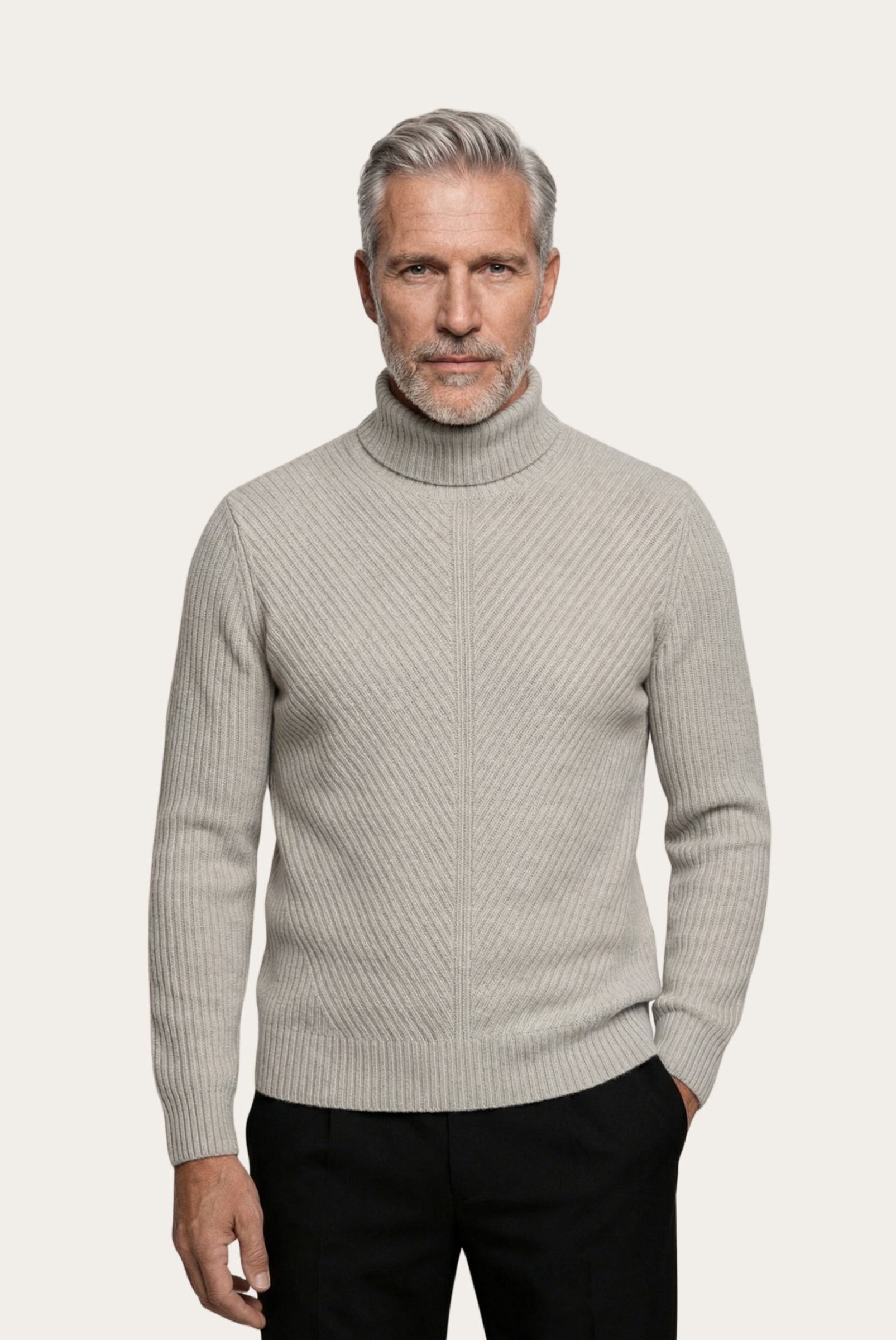 Grey Ribbed Cashmere Sweater