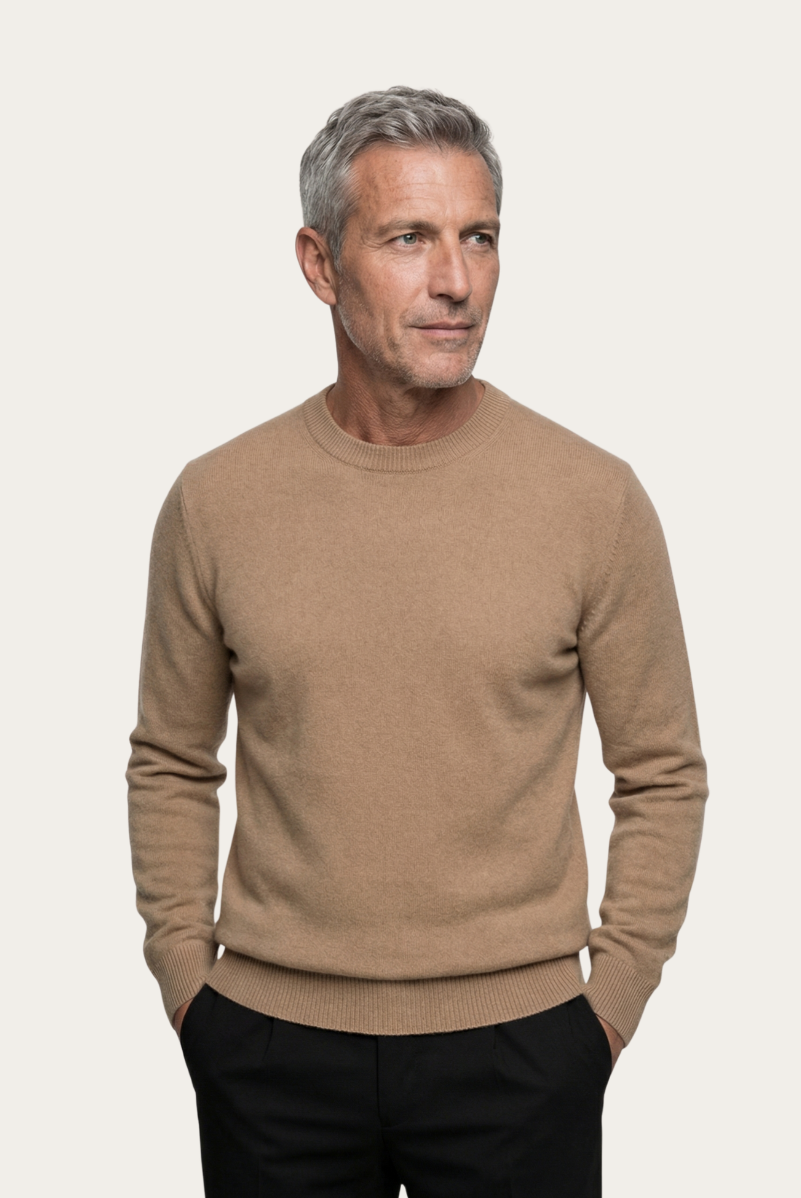 Camel  Kaschmir-Pullover mit Rundhalsausschnitt 