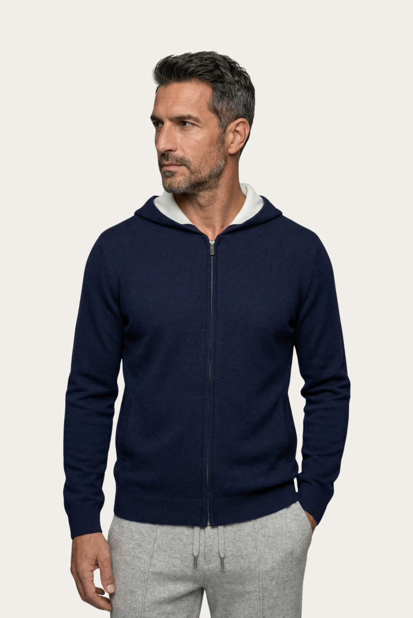 Navy Blue Cashmere Drape Cardigan